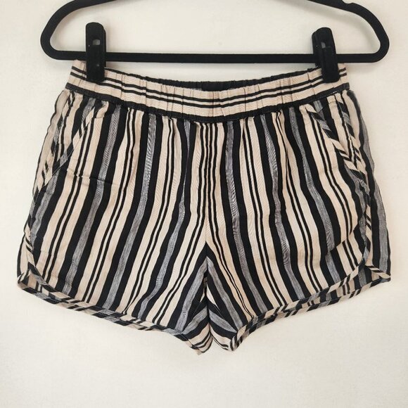 Madewell Linen Blend Grey Black Evelyn Stripes Pull On Shorts Women's S - Picture 2 of 9